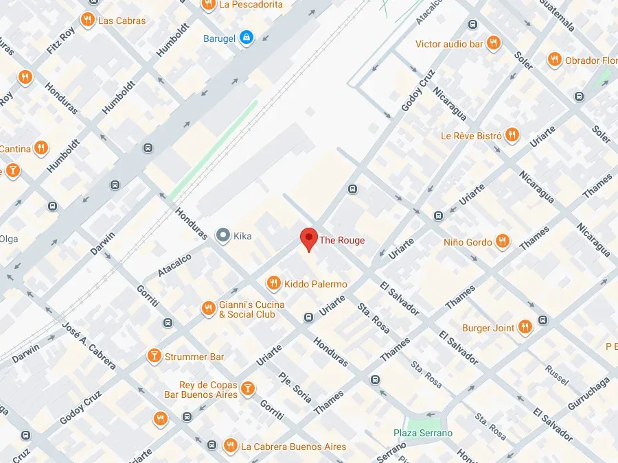 Mapa de la zona con la ubicación de The Rouge en Palermo Soho